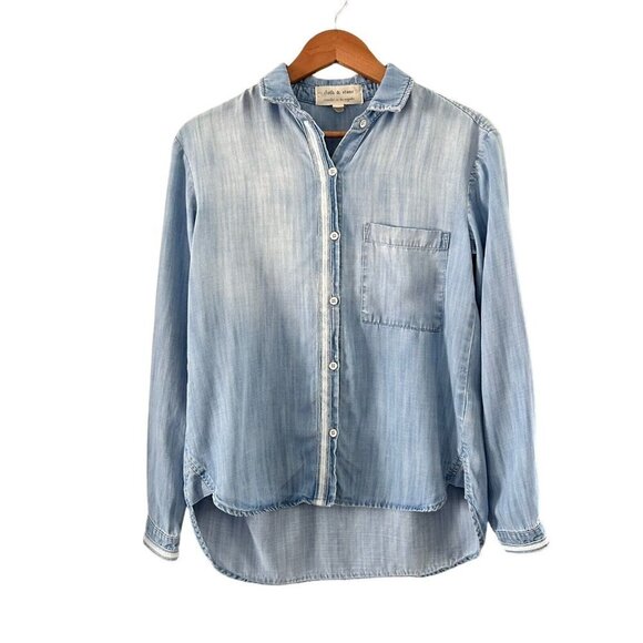 CLOTH & STONE Blue Chambray Button Down Shirt Embroidered Trim Size XS - Picture 1 of 13